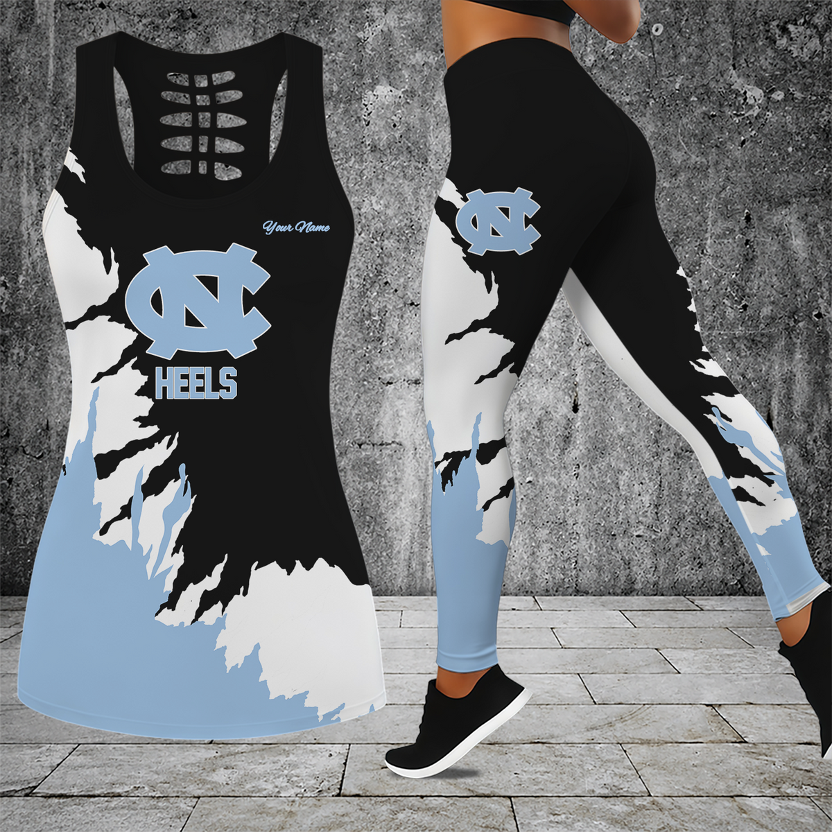 [FAN FAVORITE] NEW CUSTOMIZED NCAA CFH01 NTH NORTH CAROLINA TAR HEELS HOLLOW TANK TOP & LEGGINGS SET
