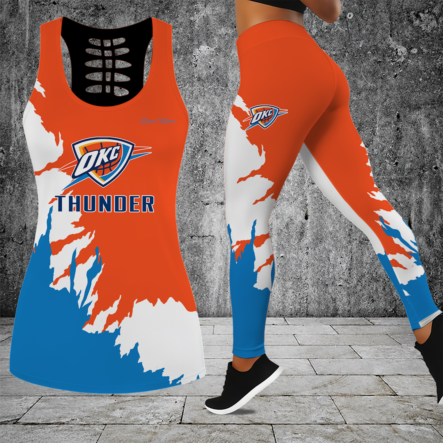 [HOT DEAL] NEW CUSTOMIZED NBA01 OCT OKLAHOMA CITY THUNDER HOLLOW TANK TOP & LEGGINGS SET