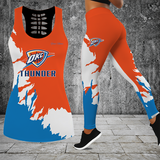 [HOT DEAL] NEW CUSTOMIZED NBA01 OCT OKLAHOMA CITY THUNDER HOLLOW TANK TOP & LEGGINGS SET