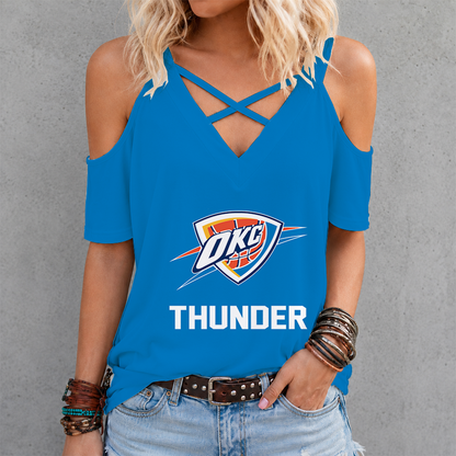 [HOT DEAL] NEW CUSTOMIZED NBA01 OCT OKLAHOMA CITY THUNDER CRISS CROSS V-NECK TOP
