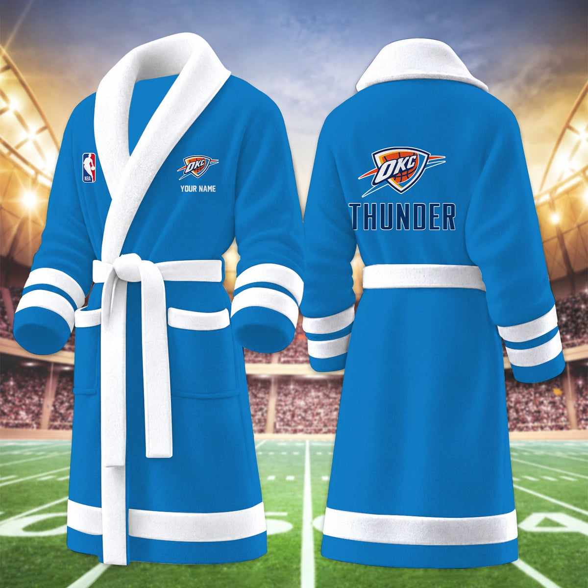[HOT DEAL] NEW CUSTOMIZED NBA01 OCT OKLAHOMA CITY THUNDER MULTICOLOR FLEECE BATHROBE