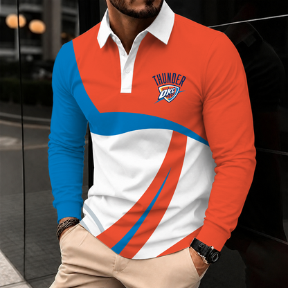 [HOT DEAL] NEW CUSTOMIZED NBA01 OCT OKLAHOMA CITY THUNDER MEN LONG SLEEVE POLO