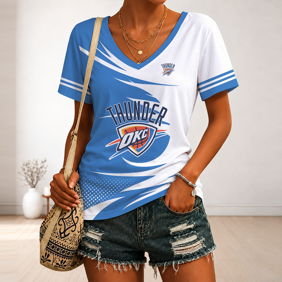 [HOT DEAL] NEW CUSTOMIZED NBA01 OCT OKLAHOMA CITY THUNDER V-NECK FEMALE SHIRT