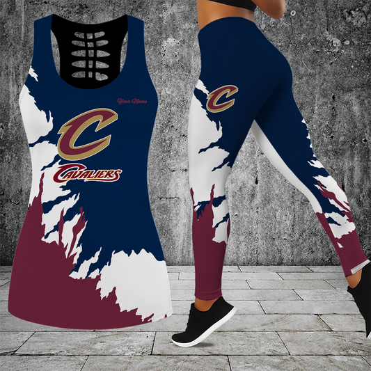 [HOT DEAL] NEW CUSTOMIZED NBA02 CCA CLEVELAND CAVALIERS HOLLOW TANK TOP & LEGGINGS SET
