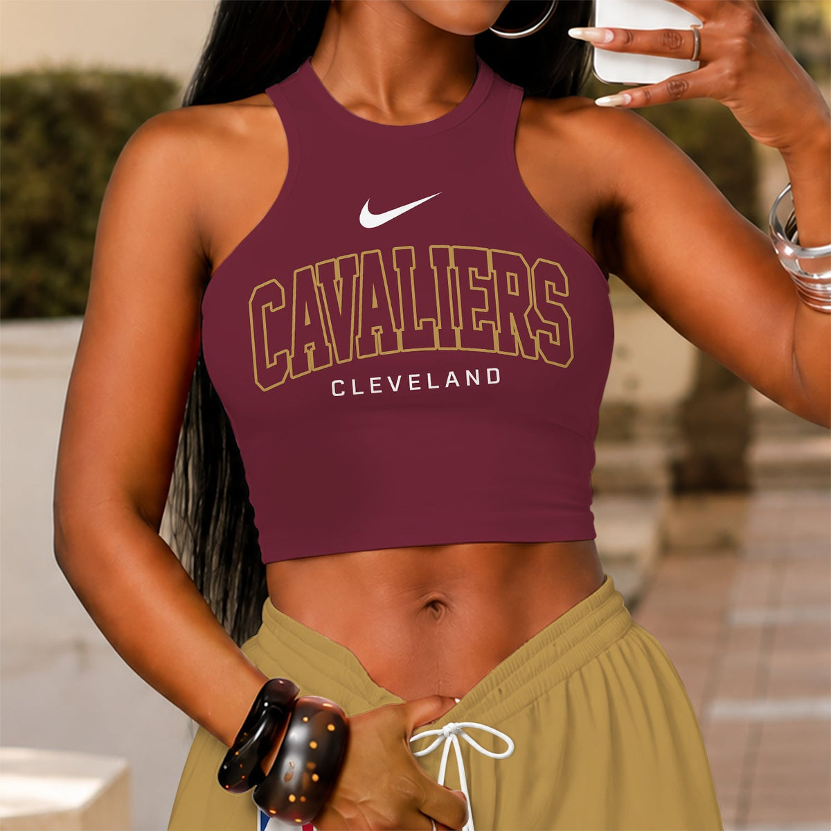 [HOT DEAL] NEW CUSTOMIZED NBA02 CCA CLEVELAND CAVALIERS'S CROP TOP & LONGPANTS SET