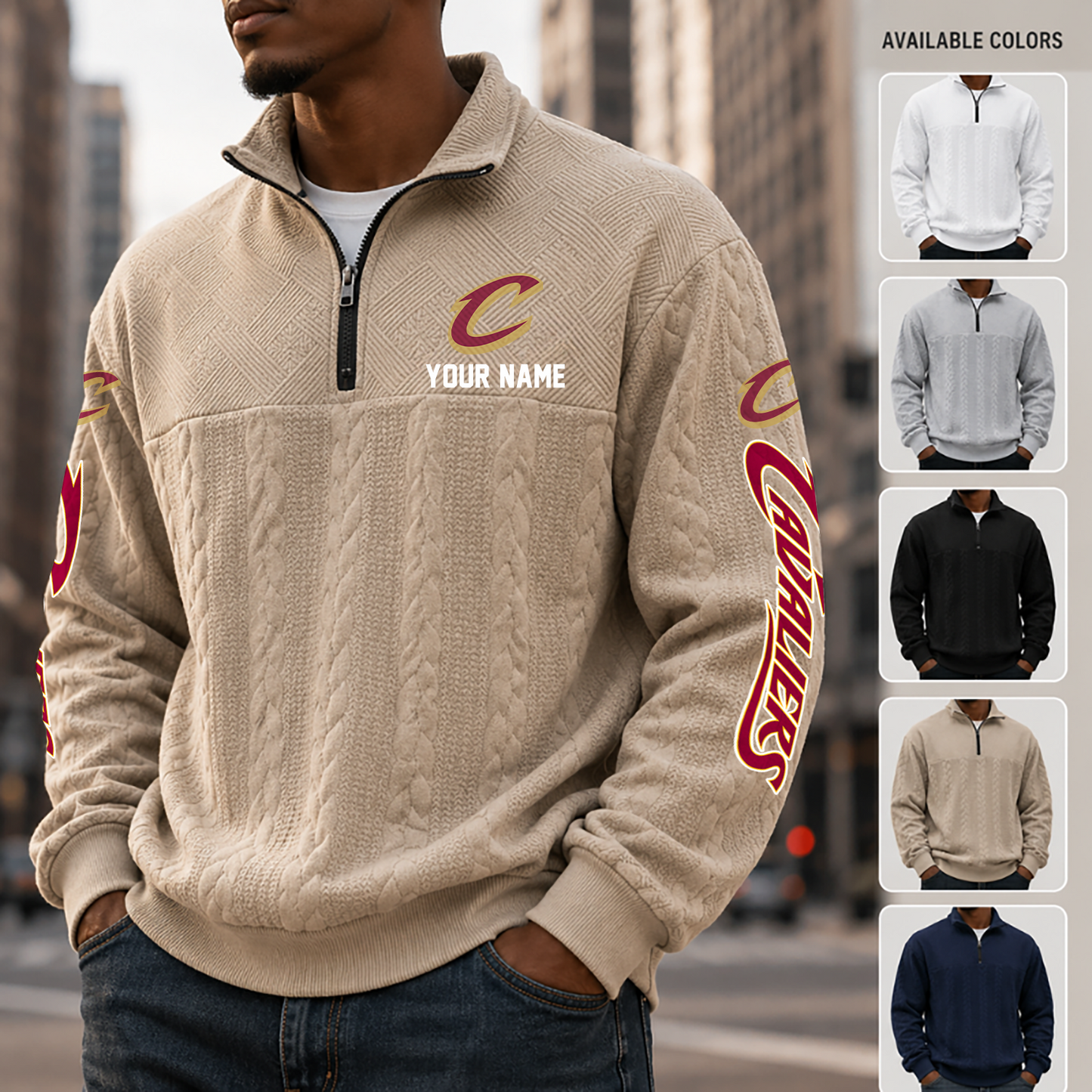 [HOT DEAL] NEW CUSTOMIZED NBA02 CCA CLEVELAND CAVALIERS MULTICOLOR QUARTER-ZIP SWEATSHIRT