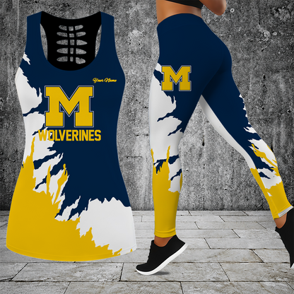 [FAN FAVORITE] NEW CUSTOMIZED NCAA MAM02 MIW MICHIGAN WOLVERINES STRAPPY HOLLOW TANK TOP & LEGGINGS SET