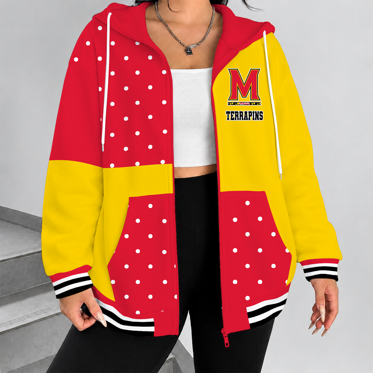 [FAN FAVORITE] NEW CUSTOMIZED NCAA CFH02 MLT MARYLAND TERRAPINS STRAPPY ZIP HOODIE
