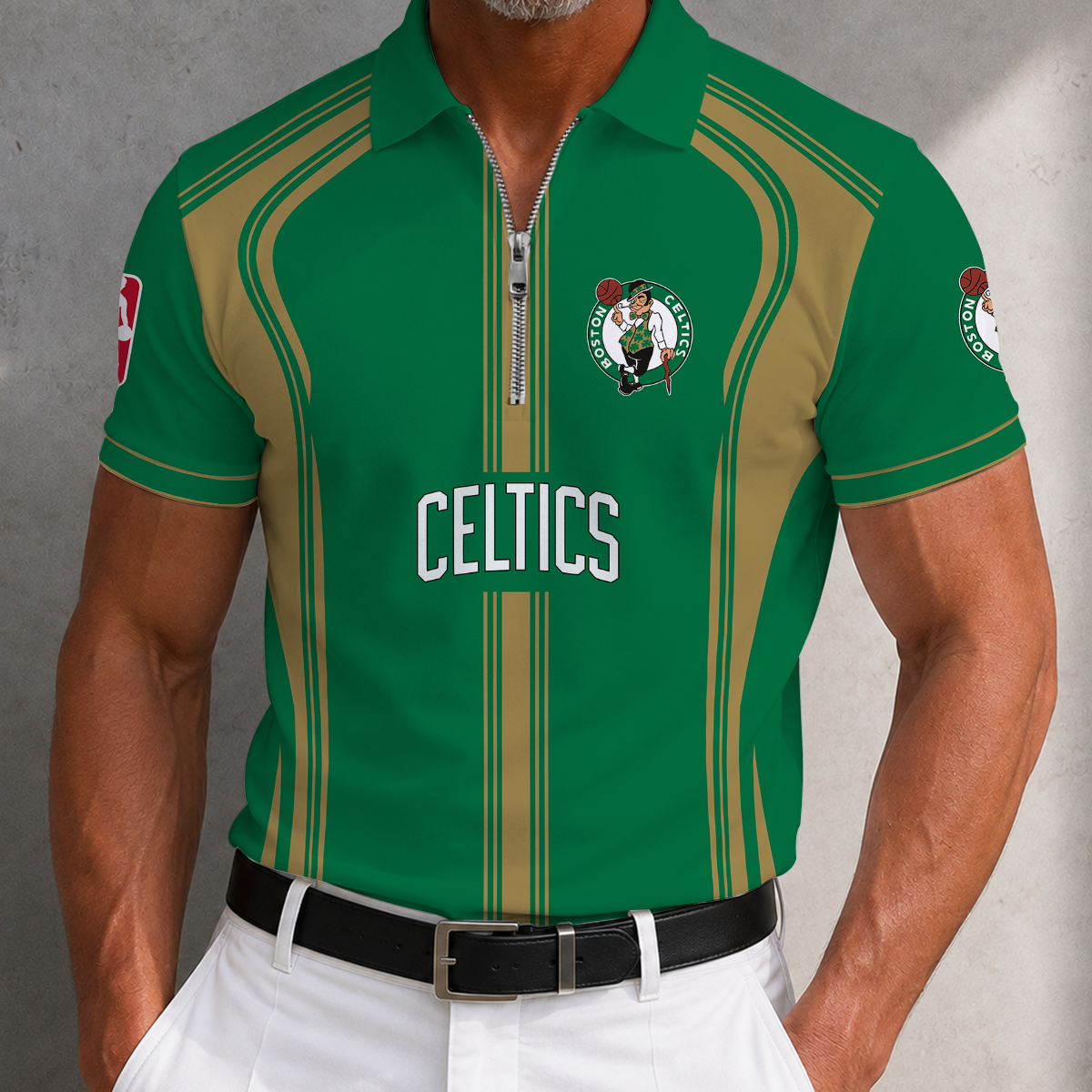 [HOT DEAL] NEW CUSTOMIZED NBA03 BCE BOSTON CELTICS ZIP POLO SHIRT