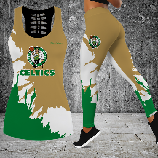 [HOT DEAL] NEW CUSTOMIZED NBA03 BCE BOSTON CELTICS HOLLOW TANK TOP & LEGGINGS SET