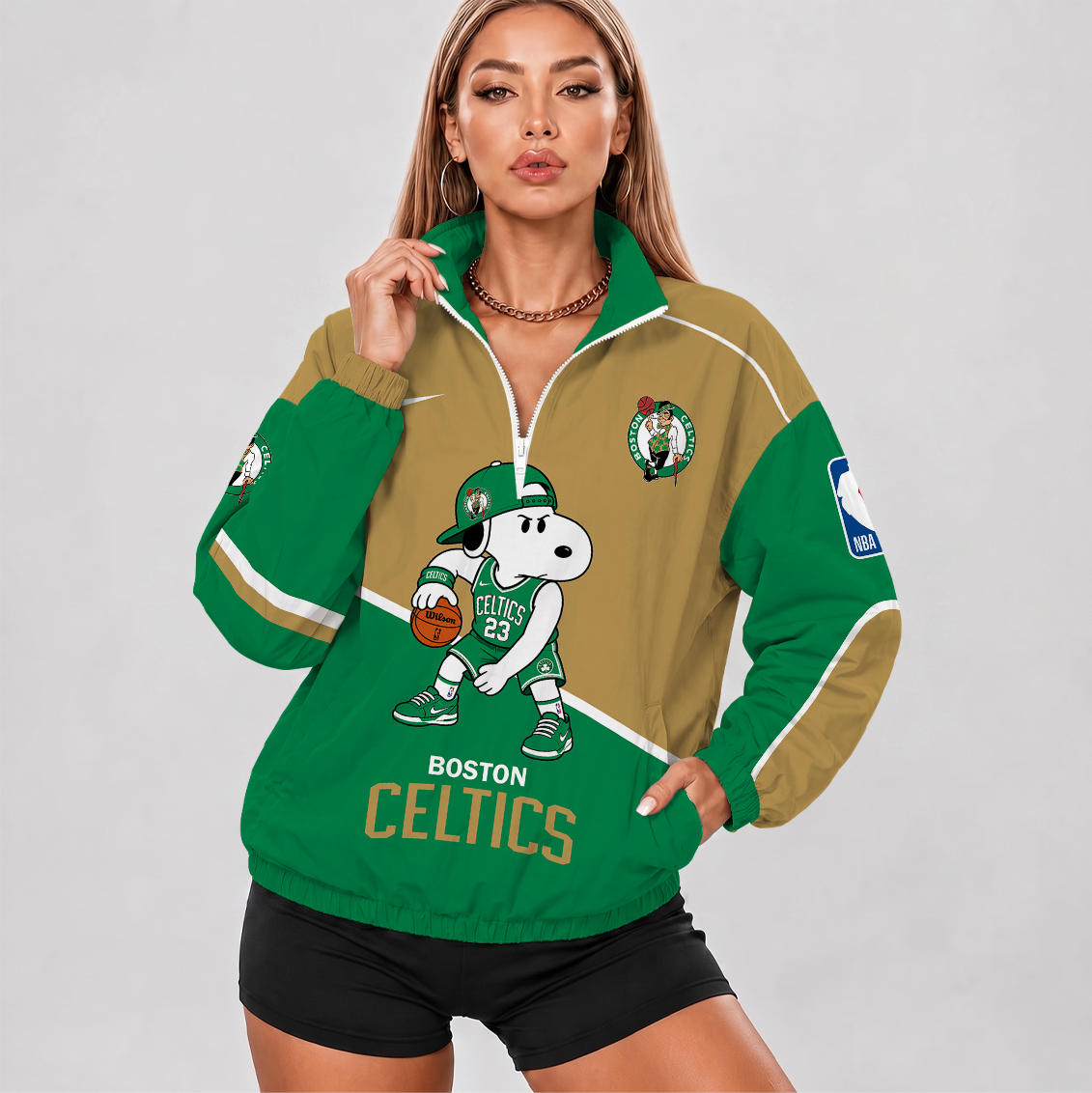 [HOT DEAL] NEW CUSTOMIZED NBA03 BCE BOSTON CELTICS V-NECK ZIPPER SWEATSHIRT JACKET