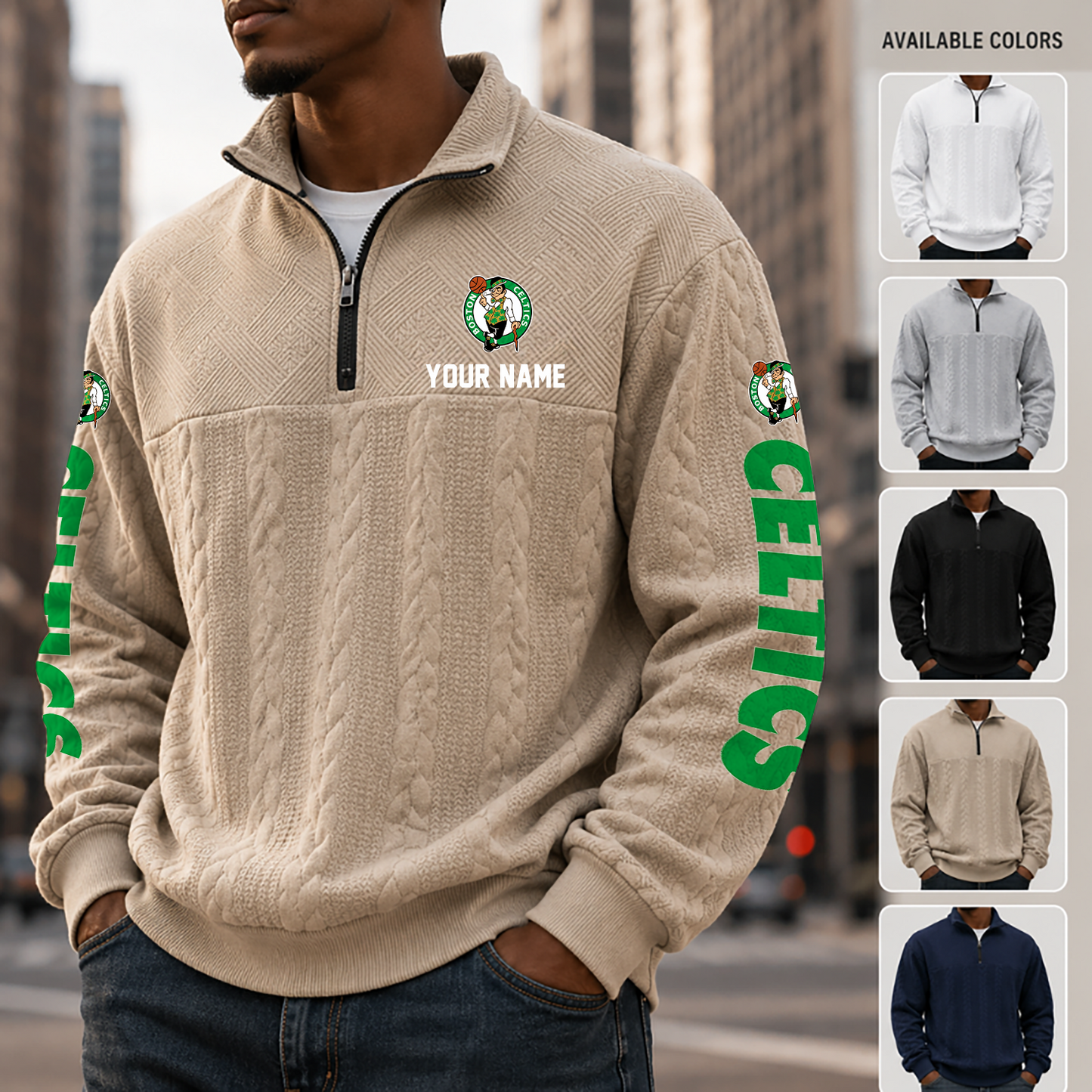 [HOT DEAL] NEW CUSTOMIZED NBA03 BCE BOSTON CELTICS MULTICOLOR QUARTER-ZIP SWEATSHIRT
