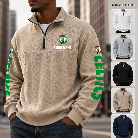 [HOT DEAL] NEW CUSTOMIZED NBA03 BCE BOSTON CELTICS MULTICOLOR QUARTER-ZIP SWEATSHIRT