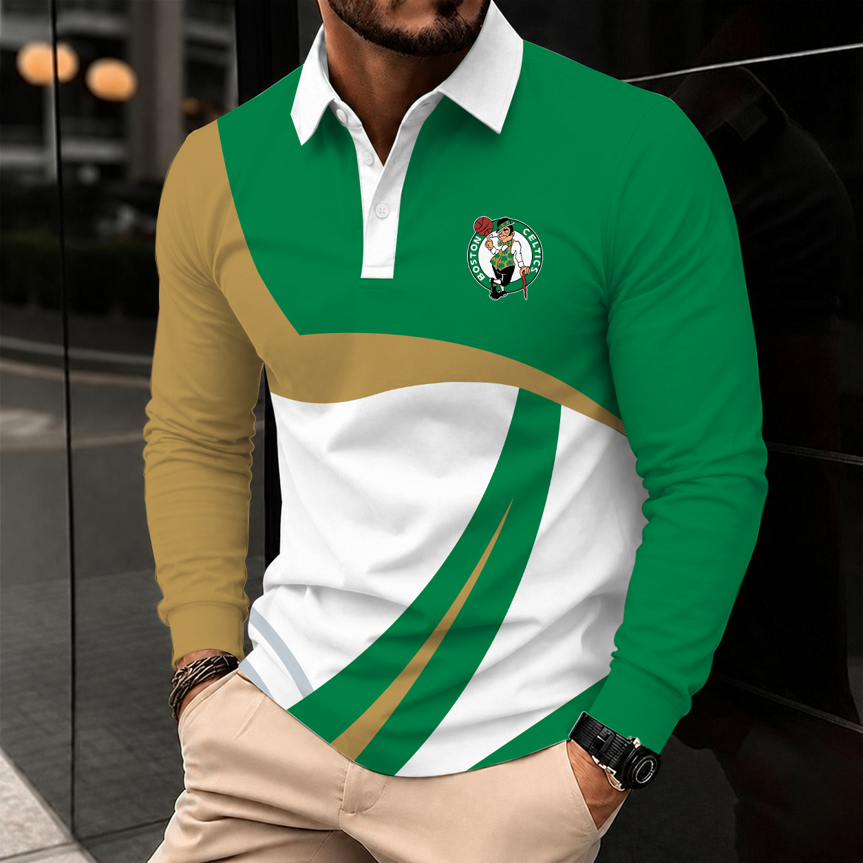 [HOT DEAL] NEW CUSTOMIZED NBA03 BCE BOSTON CELTICS MEN LONG SLEEVE POLO