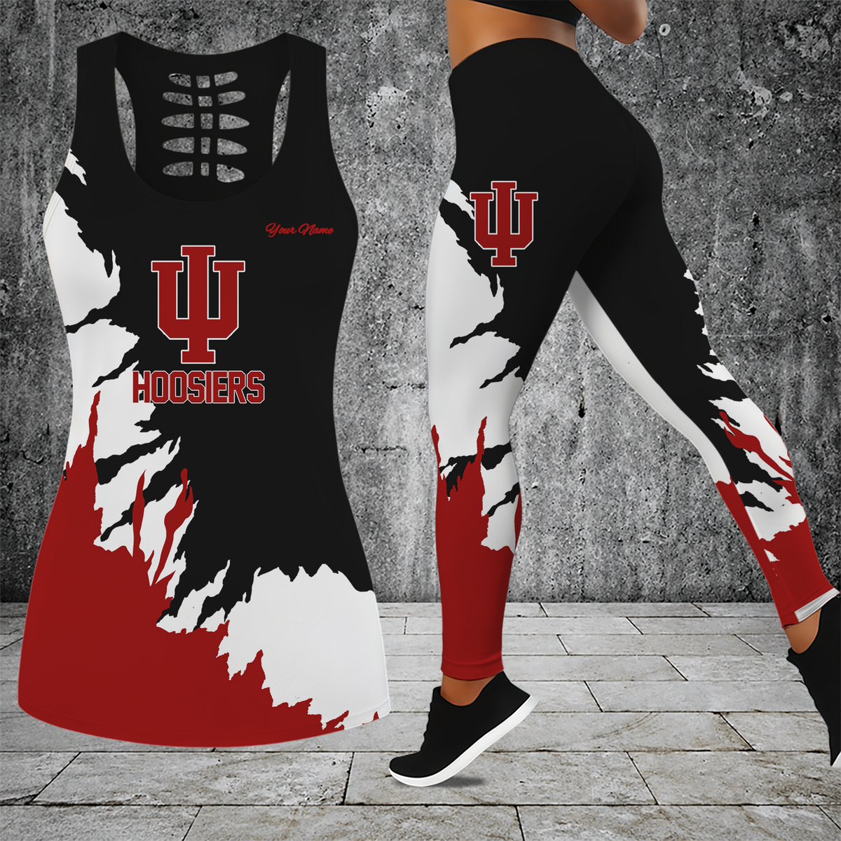 [FAN FAVORITE] NEW CUSTOMIZED NCAA MAM03 IDH INDIANA HOOSIERS STRAPPY HOLLOW TANK TOP & LEGGINGS SET