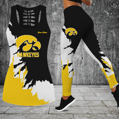 [FAN FAVORITE] NEW CUSTOMIZED NCAA CFH04 IWH IOWA HAWKEYES HOLLOW TANK TOP & LEGGINGS SET