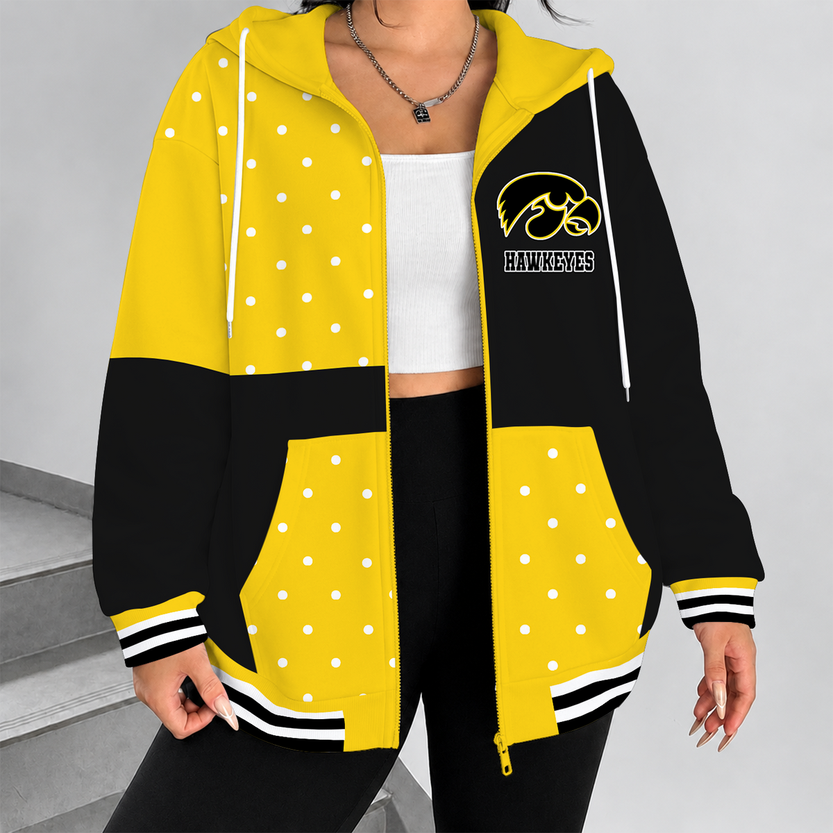 [FAN FAVORITE] NEW CUSTOMIZED NCAA CFH04 IWH IOWA HAWKEYES STRAPPY ZIP HOODIE