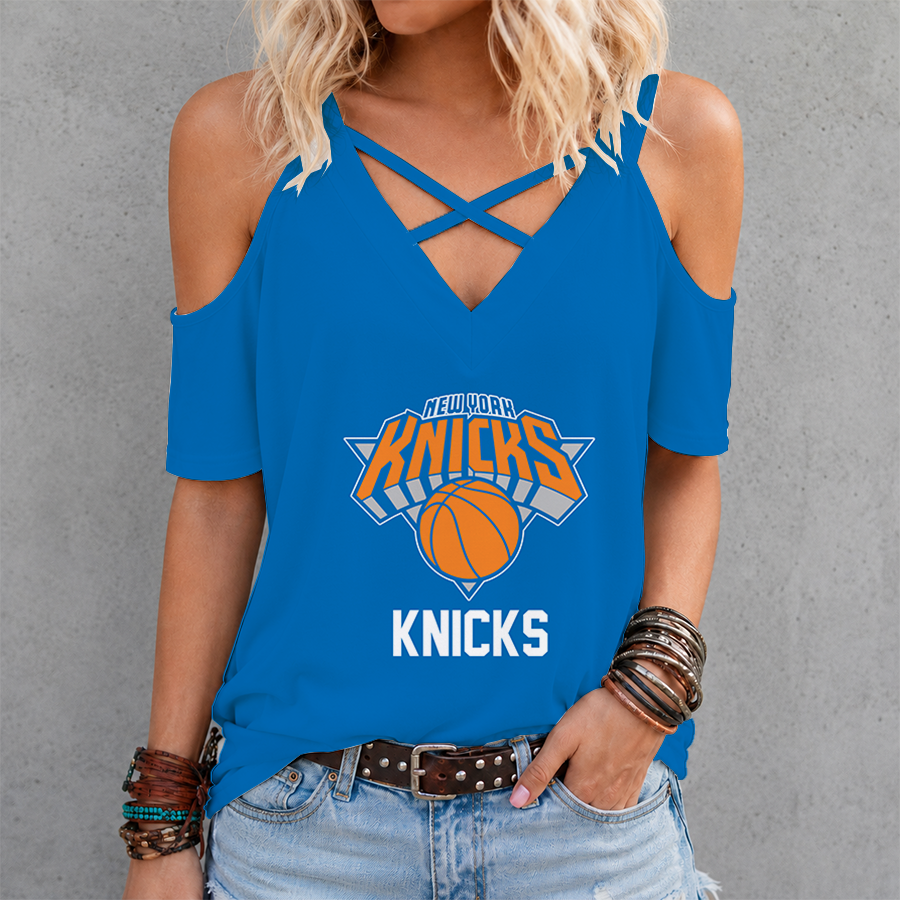 [HOT DEAL] NEW CUSTOMIZED NBA04 NYK NEW YORK KNICKS CRISS CROSS V-NECK TOP