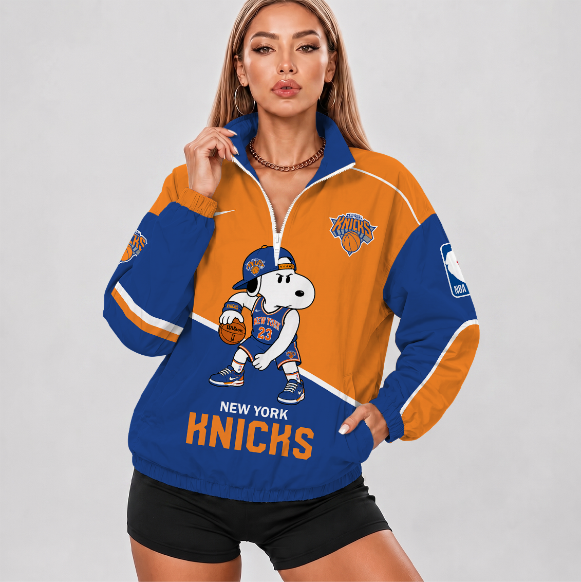 [HOT DEAL] NEW CUSTOMIZED NBA04 NYK NEW YORK KNICKS V-NECK ZIPPER SWEATSHIRT JACKET