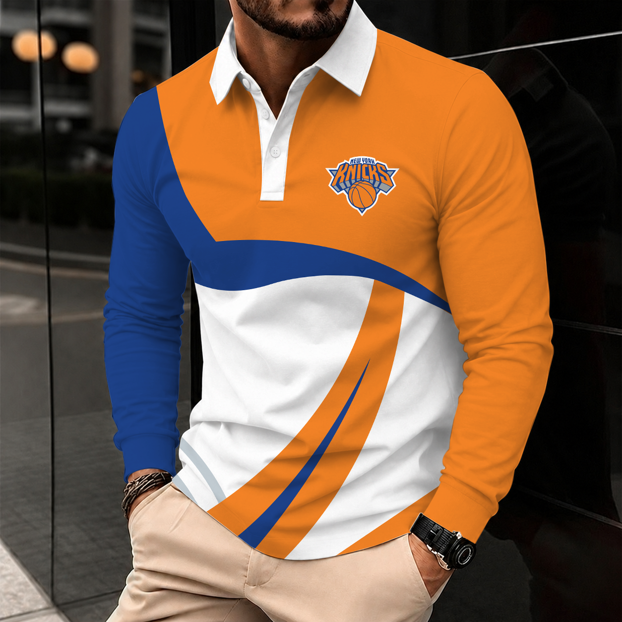 [HOT DEAL] NEW CUSTOMIZED NBA04 NYK NEW YORK KNICKS MEN LONG SLEEVE POLO