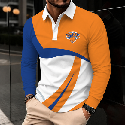 [HOT DEAL] NEW CUSTOMIZED NBA04 NYK NEW YORK KNICKS MEN LONG SLEEVE POLO