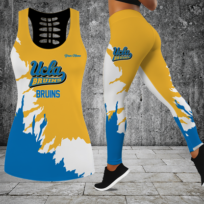 [FAN FAVORITE] NEW CUSTOMIZED NCAA MAM04 UCB UCLA BRUINS STRAPPY HOLLOW TANK TOP & LEGGINGS SET