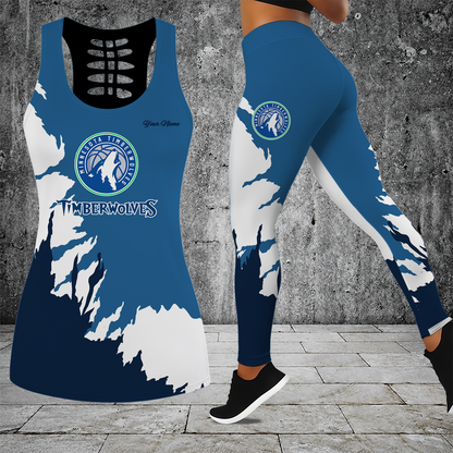 [HOT DEAL] NEW CUSTOMIZED NBA05 MTW MINNESOTA TIMBERWOLVES HOLLOW TANK TOP & LEGGINGS SET