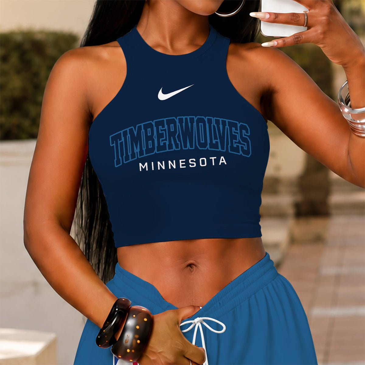 [HOT DEAL] NEW CUSTOMIZED NBA05 MTW MINNESOTA TIMBERWOLVES'S CROP TOP & LONGPANTS SET