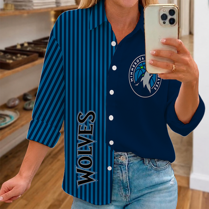 [HOT DEAL] NEW CUSTOMIZED NBA05 MTW MINNESOTA TIMBERWOLVES WOMEN CASUAL SHIRT FOR FAN