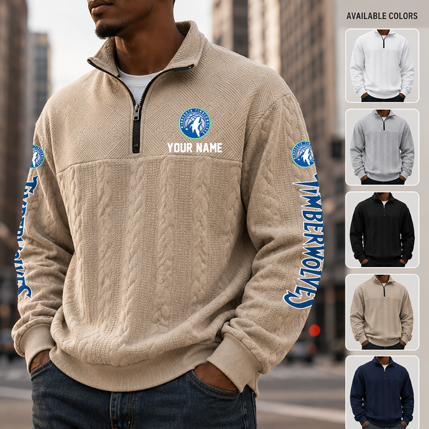 [HOT DEAL] NEW CUSTOMIZED NBA05 MTW MINNESOTA TIMBERWOLVES MULTICOLOR QUARTER-ZIP SWEATSHIRT