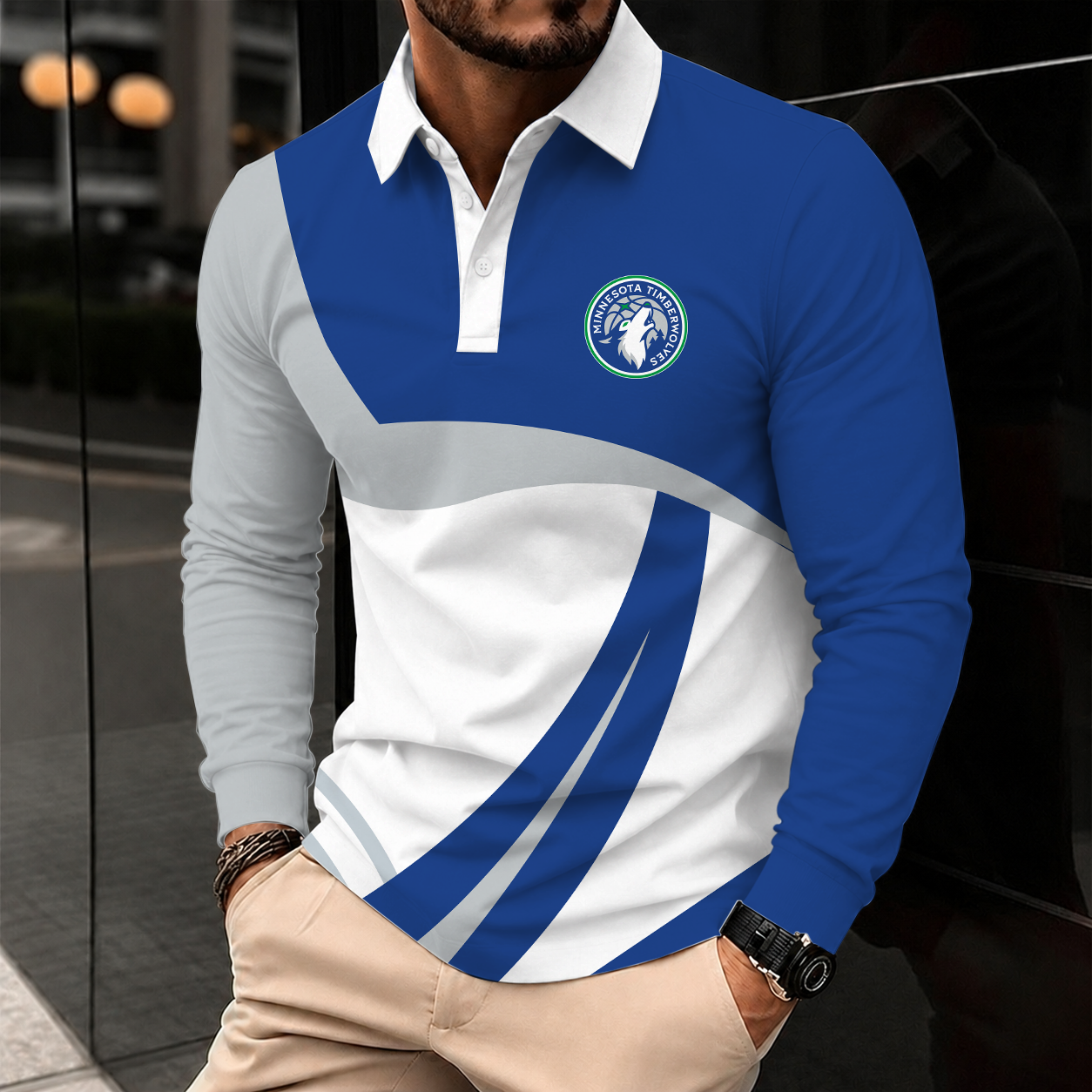 [HOT DEAL] NEW CUSTOMIZED NBA05 MTW MINNESOTA TIMBERWOLVES MEN LONG SLEEVE POLO