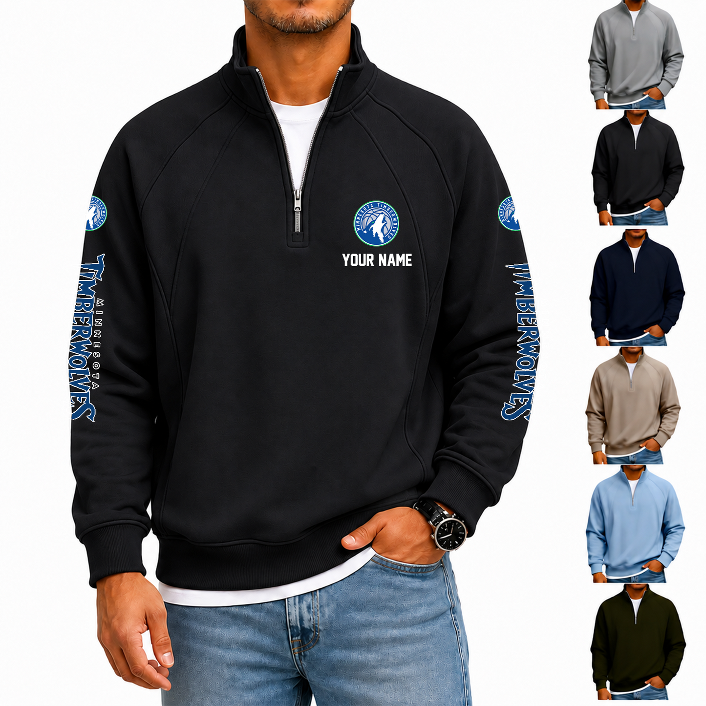 [HOT DEAL] NEW CUSTOMIZED NBA05 MTW MINNESOTA TIMBERWOLVES  MEN'S QUARTER ZIP PULLOVER