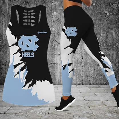[FAN FAVORITE] NEW CUSTOMIZED NCAA MAM05 NTH NORTH CAROLINA TAR HEELS STRAPPY HOLLOW TANK TOP & LEGGINGS SET