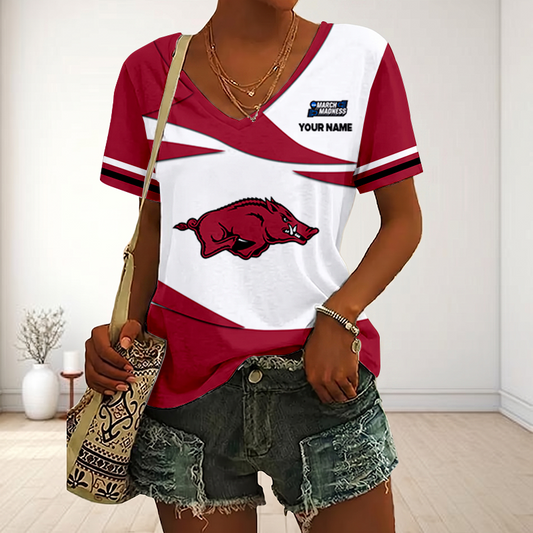 LIMITED DROP - NEW CUSTOMIZED | NCAA MAM06 AKR AK RAZORBACKS V-NECK FEMALE SHIRT