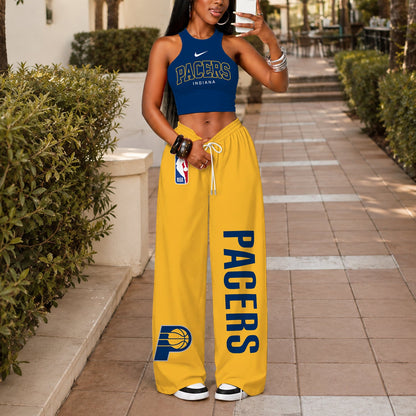 [HOT DEAL] NEW CUSTOMIZED NBA06 IPA INDIANA PACERS'S CROP TOP & LONGPANTS SET