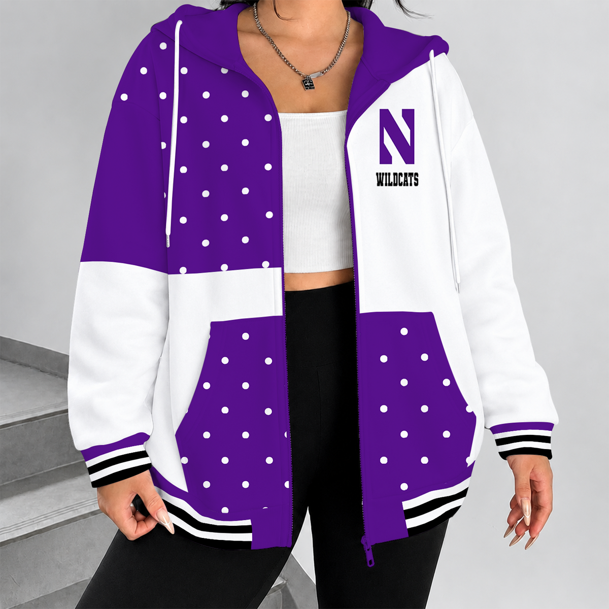 [FAN FAVORITE] NEW CUSTOMIZED NCAA CFH06 NOW NORTHWESTERN WILDCATS STRAPPY ZIP HOODIE