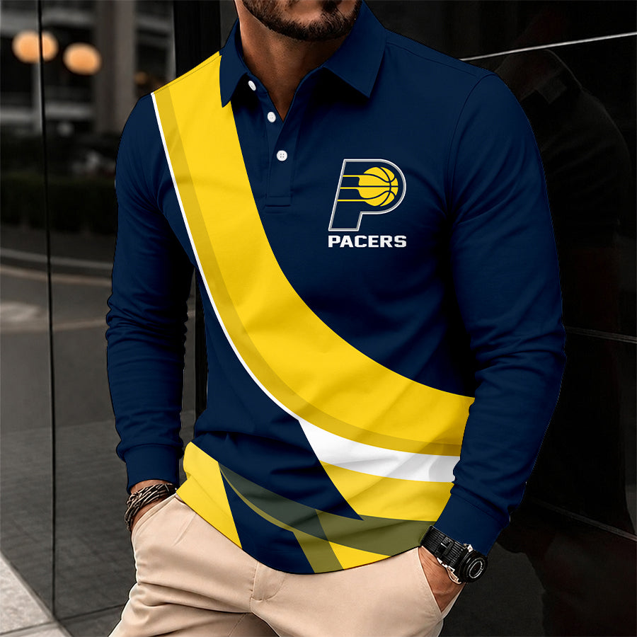 [HOT DEAL] NEW CUSTOMIZED NBA06 IPA INDIANA PACERS MEN LONG SLEEVE POLO