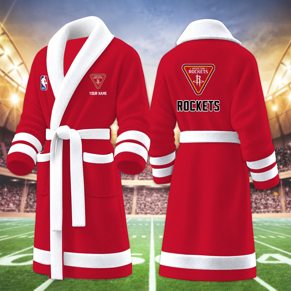[HOT DEAL] NEW CUSTOMIZED NBA07 HRO HOUSTON ROCKETS MULTICOLOR FLEECE BATHROBE