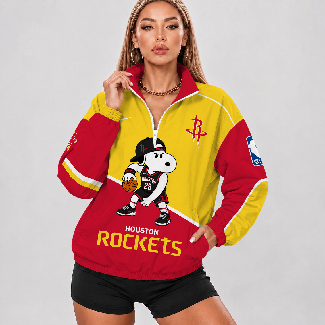 [HOT DEAL] NEW CUSTOMIZED NBA07 HRO HOUSTON ROCKETS V-NECK ZIPPER SWEATSHIRT JACKET