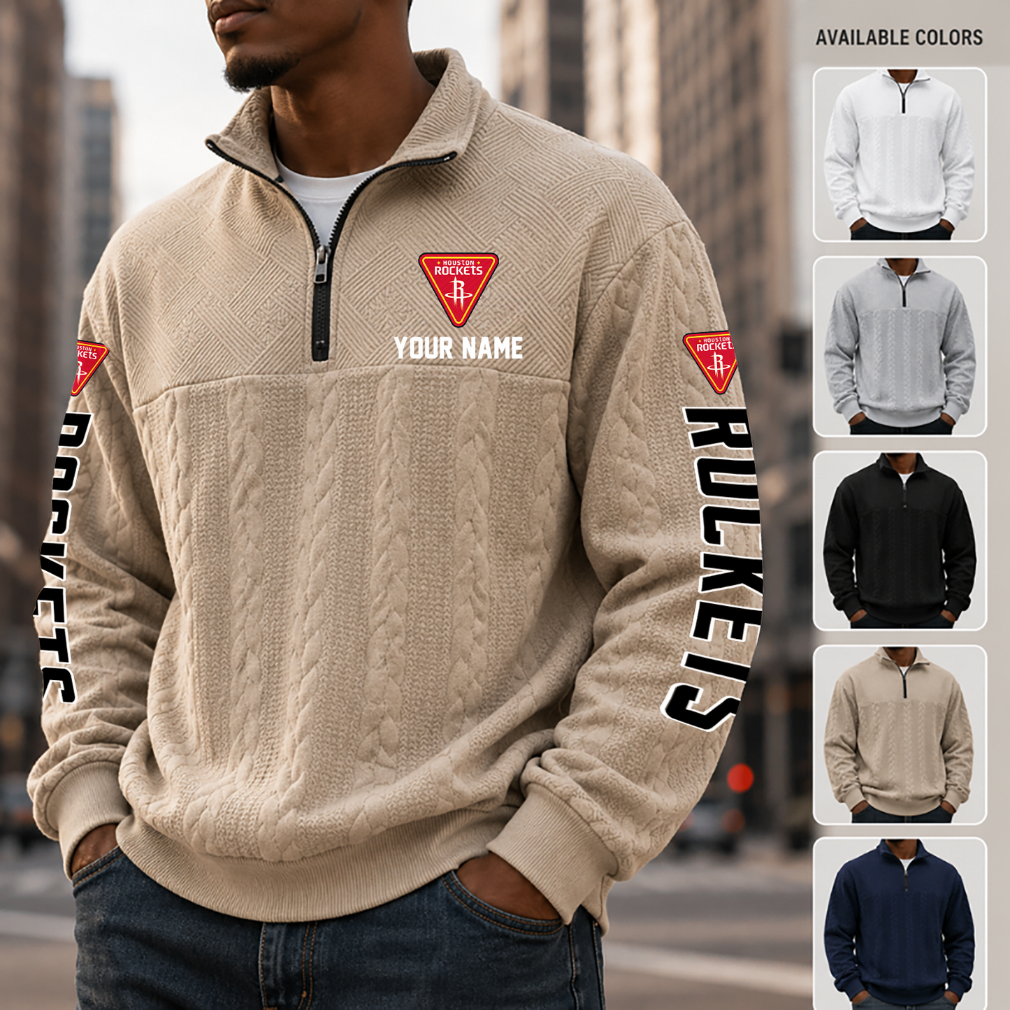 [HOT DEAL] NEW CUSTOMIZED NBA07 HRO HOUSTON ROCKETS MULTICOLOR QUARTER-ZIP SWEATSHIRT