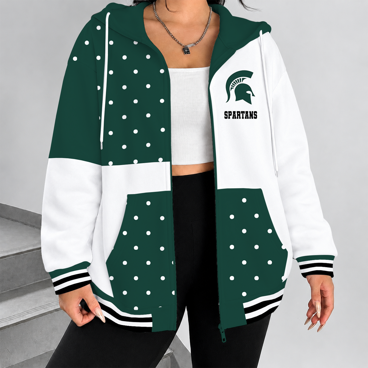 [FAN FAVORITE] NEW CUSTOMIZED NCAA MAM07 MSS MICHIGAN STATE SPARTANS STRAPPY ZIP HOODIE