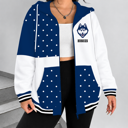 [FAN FAVORITE] NEW CUSTOMIZED NCAA CFH07 UCH UCONN HUSKIES STRAPPY ZIP HOODIE