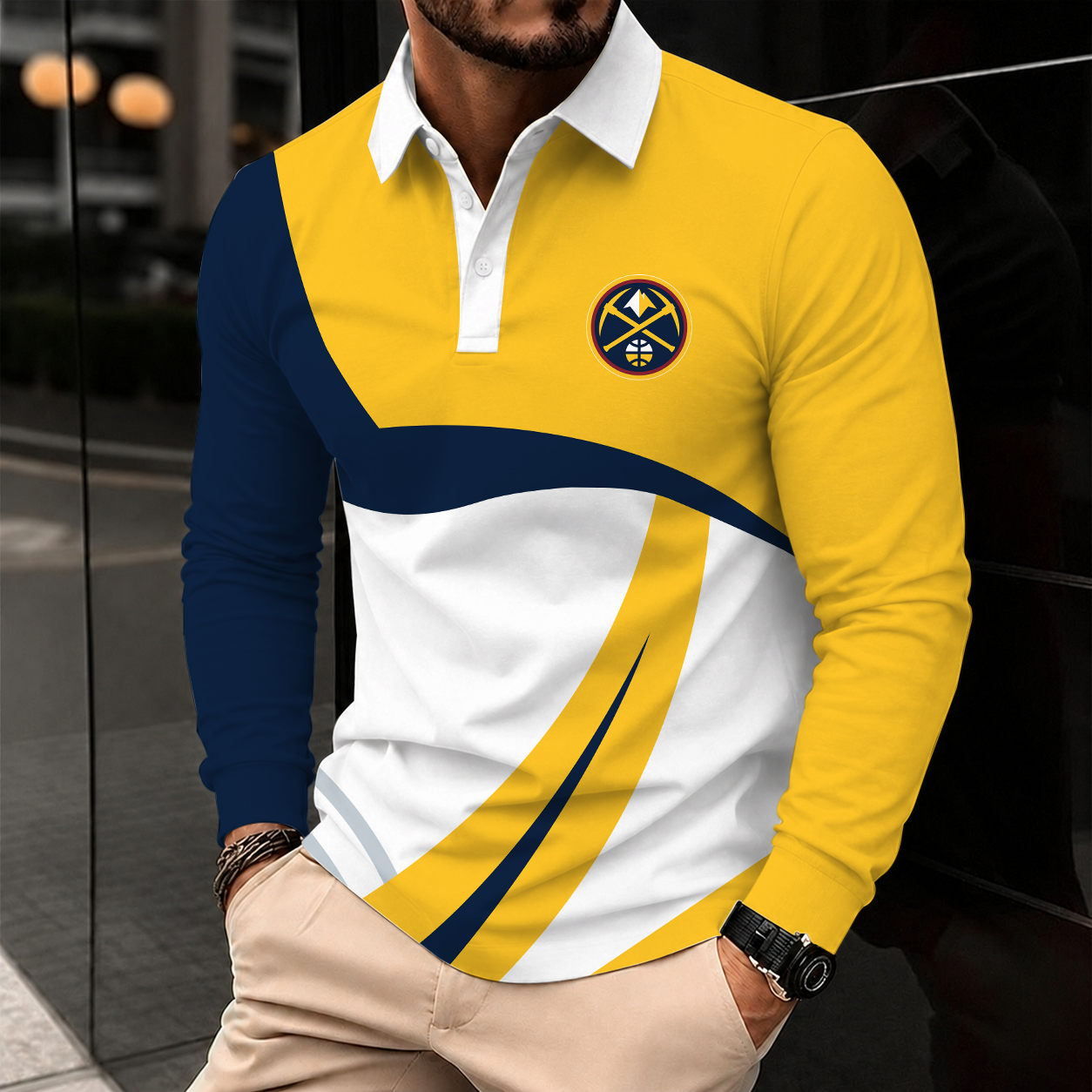 [HOT DEAL] NEW CUSTOMIZED NBA08 DNU DENVER NUGGETS MEN LONG SLEEVE POLO