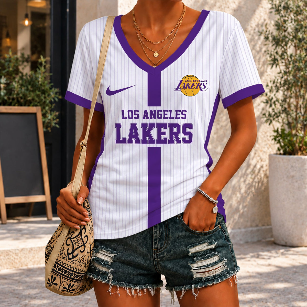 [HOT DEAL] NEW CUSTOMIZED NBA09 LLA LOS ANGELES LAKERS V-NECK FEMALE SHIRT