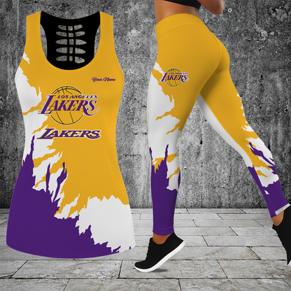 [HOT DEAL] NEW CUSTOMIZED NBA09 LLA LOS ANGELES LAKERS HOLLOW TANK TOP & LEGGINGS SET