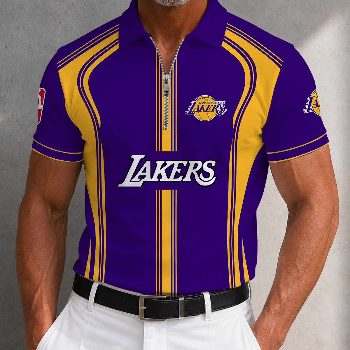 [HOT DEAL] NEW CUSTOMIZED NBA09 LLA LOS ANGELES LAKERS ZIP POLO SHIRT