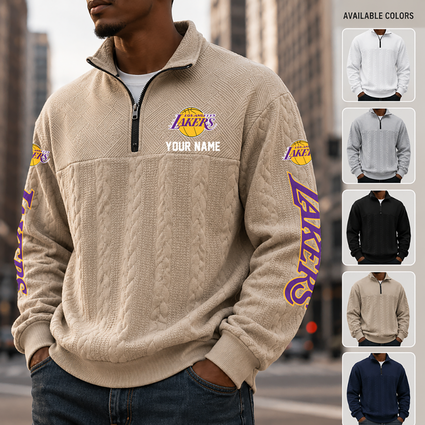 [HOT DEAL] NEW CUSTOMIZED NBA09 LLA LOS ANGELES LAKERS MULTICOLOR QUARTER-ZIP SWEATSHIRT
