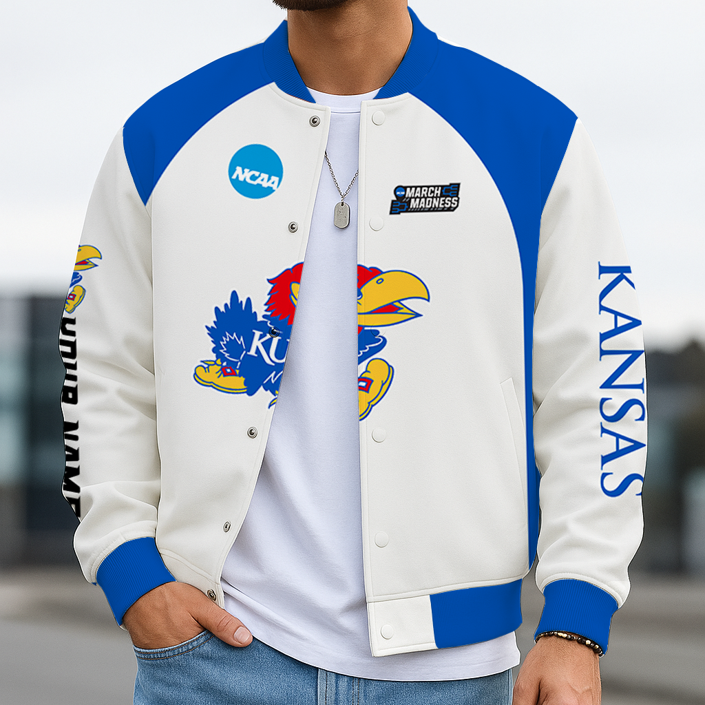 LIMITED DROP - NEW CUSTOMIZED | NCAA MAM01 KSJ KS JAYHAWKS BASEBALL JACKET, SATIN VARSITY JACKET