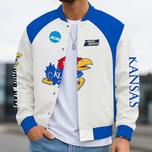 LIMITED DROP - NEW CUSTOMIZED | NCAA MAM01 KSJ KS JAYHAWKS BASEBALL JACKET, SATIN VARSITY JACKET