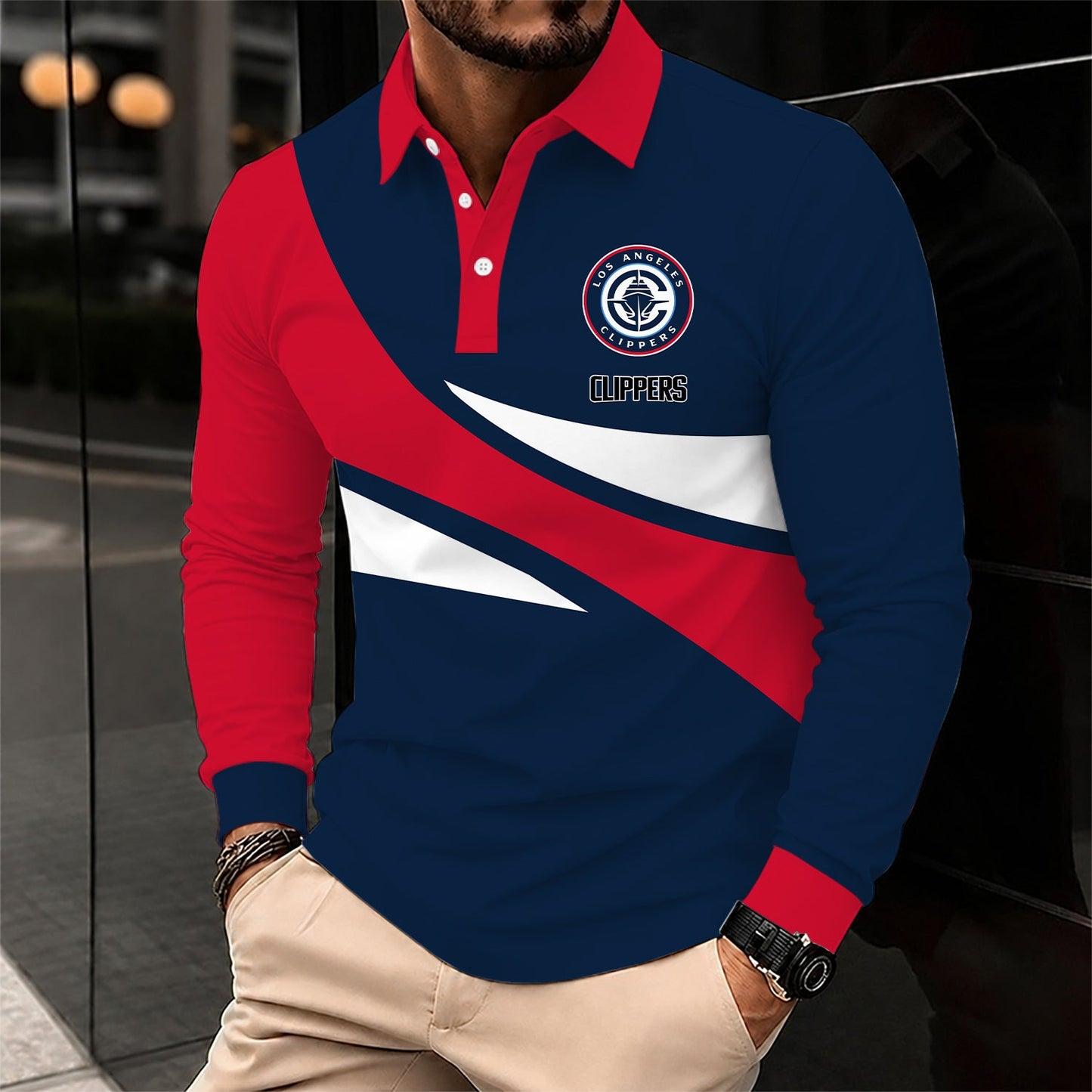[HOT DEAL] NEW CUSTOMIZED NBA10 LCL LOS ANGELES CLIPPERS MEN LONG SLEEVE POLO